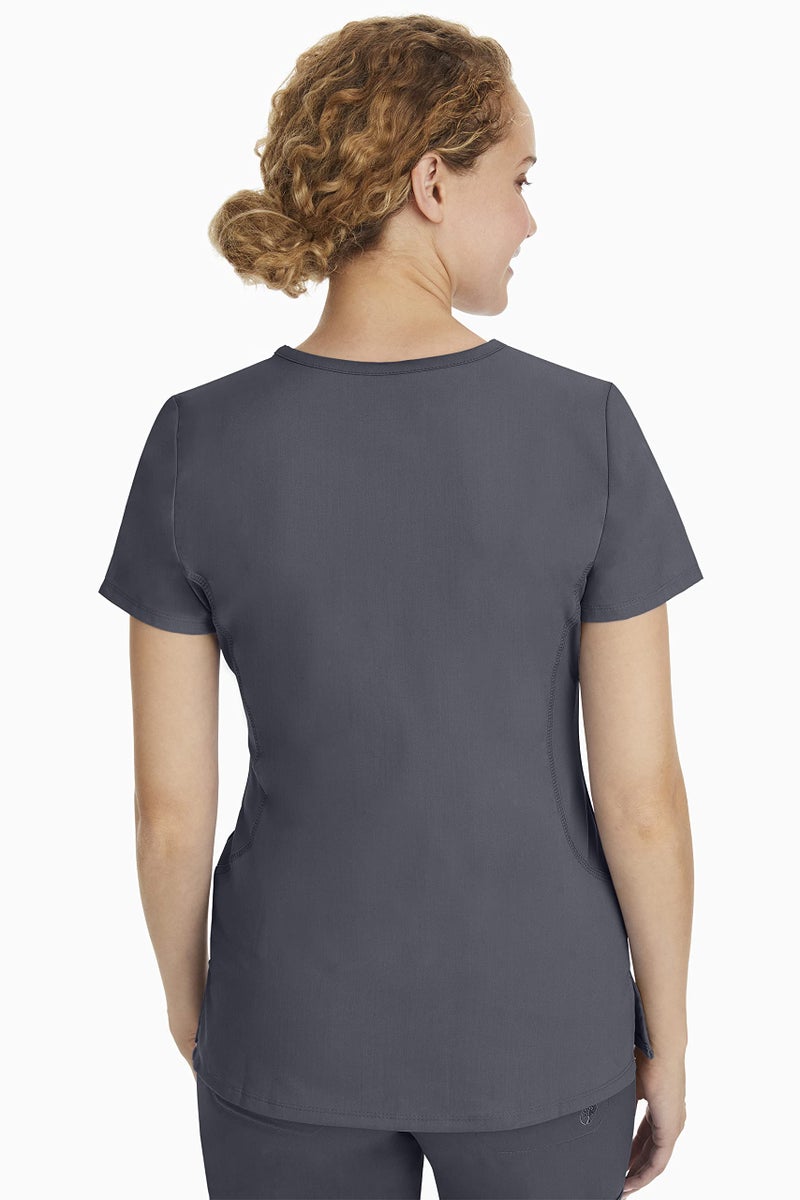 Healing Hands Women's Scrub Top V-Neck with 2 Pockets, 2-Way Stretch, and Yoga Knit Side Panels for Slim Fit - 2245, S, Pewter - Image 2